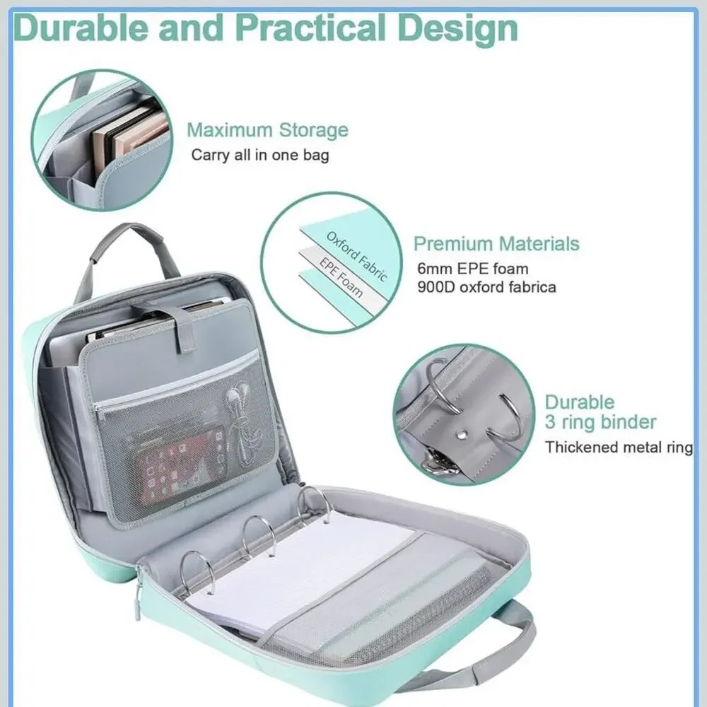 Losong 3 Ring Zipper Binder 2 Inch 500‎ Sheets Capacity Long Strap Mint Green